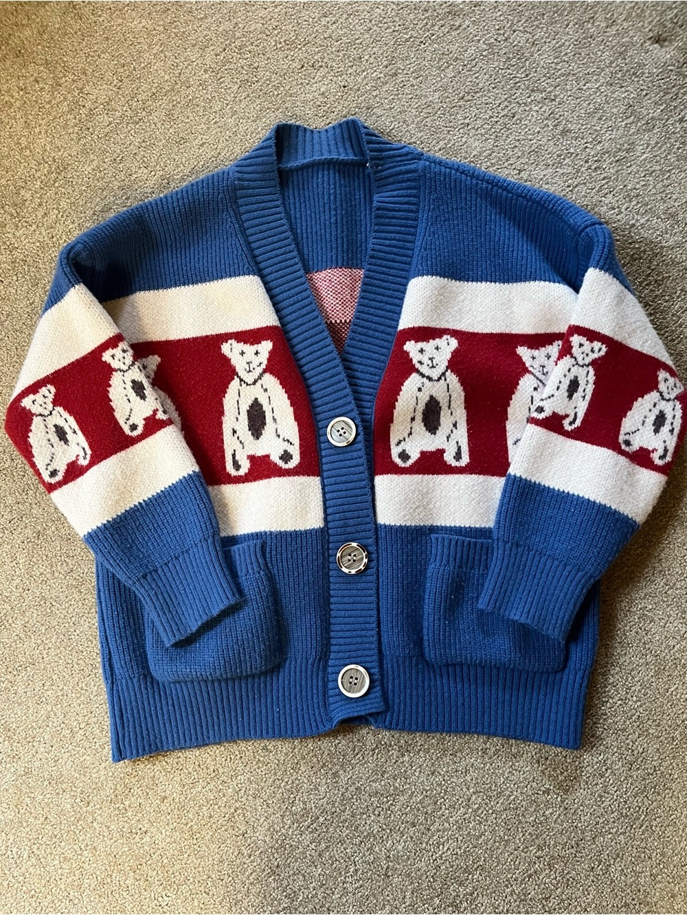 Blue Bear-Stripe Button Cardigan